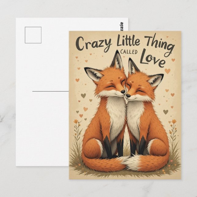 Romantic Foxes in Love Illustration Postcard (Front/Back)