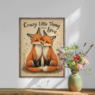 Romantic Foxes in Love Illustration Poster