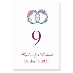 Romantic foxgloves digitalis wedding table number