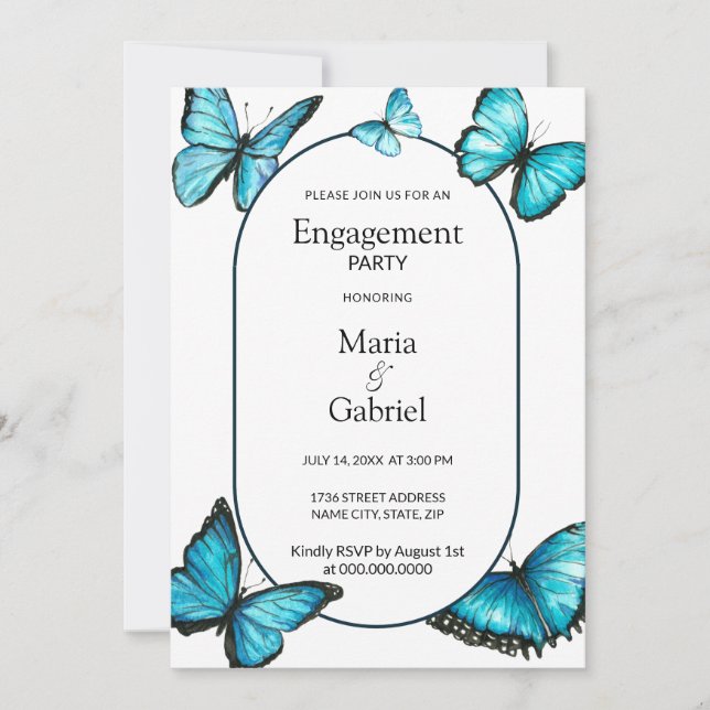 Romantic frame butterflies Luxury Engagement Party Invitation (Front)
