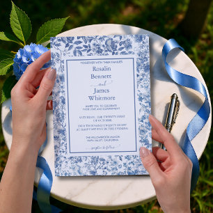 Romantic French Blue Toile Garden Frame Wedding Invitation