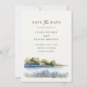 Romantic French Countryside Lavender Lake Wedding Save The Date