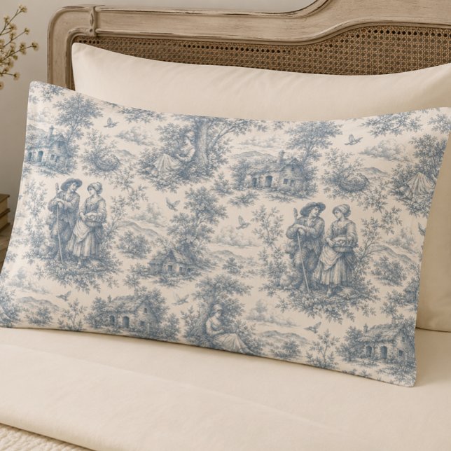 Romantic French Countryside Toile in Dusty Blue Pillowcase (Creator Uploaded)
