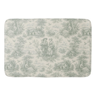 Romantic French Countryside Toile in Sage Green Bath Mat