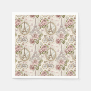 Romantic French Eiffel Tower & Roses Floral Design Napkin