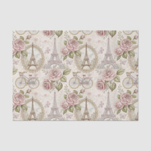 Romantic French Eiffel Tower & Roses Floral Design Tissue Paper