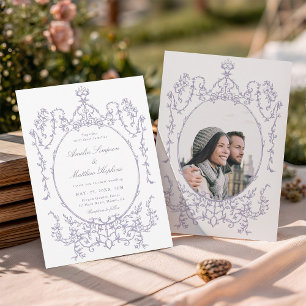 Romantic French Frame Lavender Wedding Photo Invitation