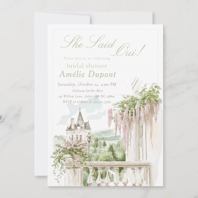 Romantic French Garden Chateau Bridal Shower Invitation (Front)