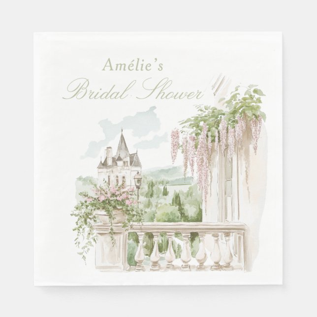 Romantic French Garden Chateau Bridal Shower  Napkin (Front)