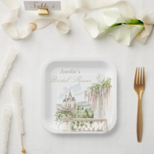 Romantic French Garden Chateau Bridal Shower Paper Plate