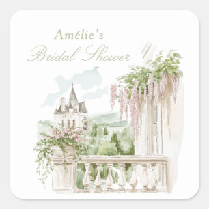 Romantic French Garden Chateau Bridal Shower Square Sticker