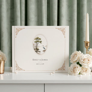 Romantic French Heron Oval Frame Wedding Guest Book