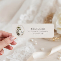 Romantic French Heron Wedding Return Address Label