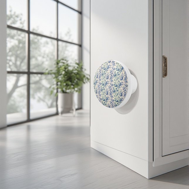  Romantic French toile de Jouy Powder Blue Floral  Ceramic Knob (Romantic French toile de Jouy Powder Blue Floral Ceramic Knob)