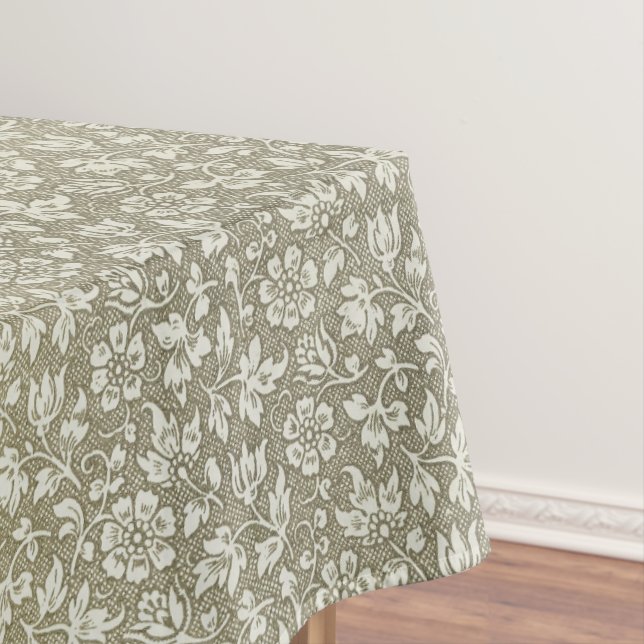 Romantic French Vintage Beige Floral Pattern Tablecloth (In Situ)