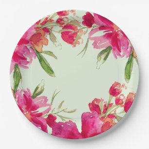 Romantic Fuchsia Flowers Party Paper Plates