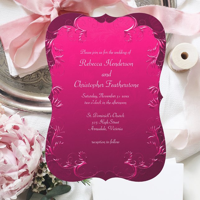 Romantic Fuchsia Pink Curved  Invitation (Creator Uploaded)
