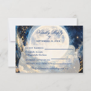Romantic Full Moon Wedding Magic Midnight Blue RSVP Card