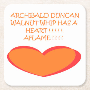 ROMANTIC FUNNY JOKE DESIGN COLORS ORANGE WHITE SQUARE PAPER COASTER