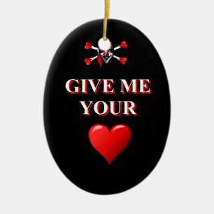 Romantic funny pirate ad red love heart ceramic tree decoration