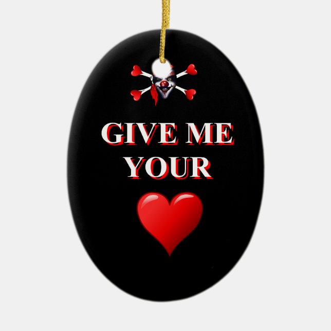 Romantic funny pirate ad red love heart ceramic tree decoration (Front)