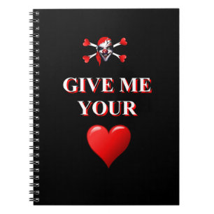Romantic funny pirate ad red love heart spiral notebook