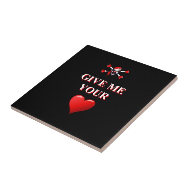 Romantic funny pirate ad red love heart tile (Side)