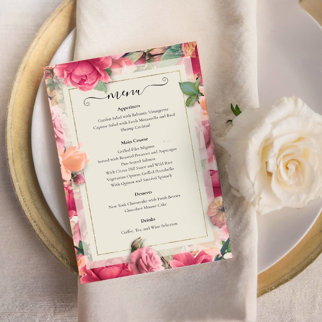 Romantic Garden Bright Floral Rose Wedding Menu (Romantic Garden Bright Floral Rose Wedding Menu)