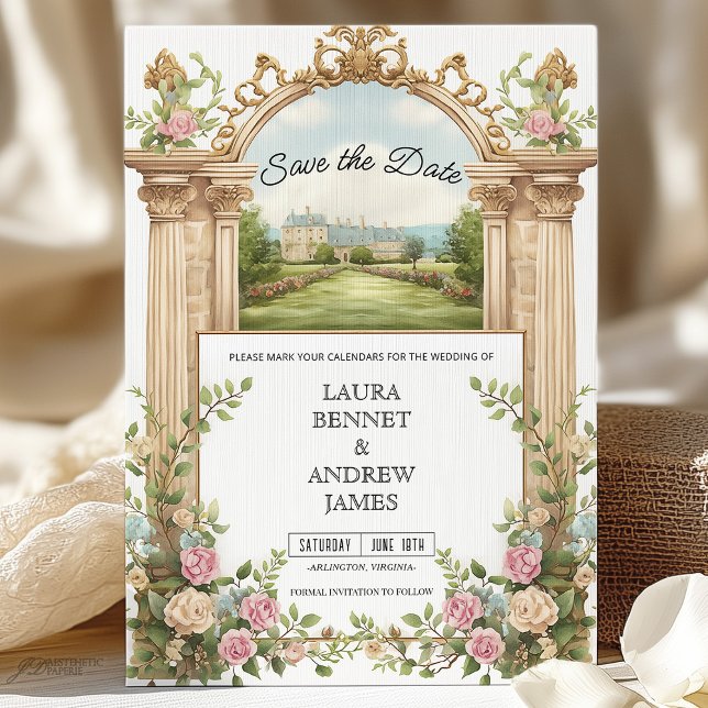 Romantic Garden Chateau Floral Arch Save the Date  Invitation (Creator Uploaded)
