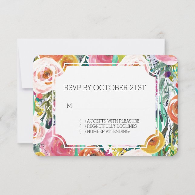 Romantic Garden Colourful Flowers RSVP Card (Front)