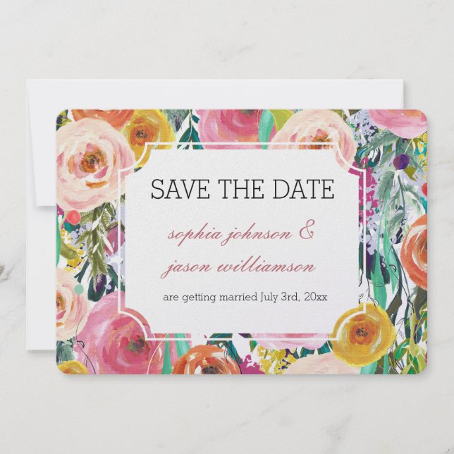 Romantic Garden Colourful Flowers save the date Invitation (Front)