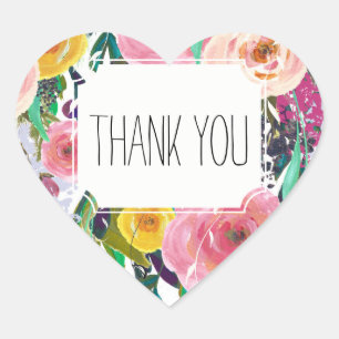 Romantic Garden Colourful Flowers Thank you Heart Sticker