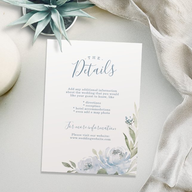Romantic garden dusty blue floral wedding details invitation (Romantic garden dusty blue floral wedding details invitation)