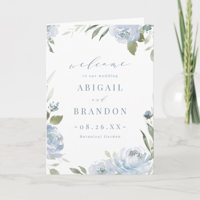 Romantic garden dusty blue floral wedding Program Programme (Front)