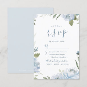Romantic garden dusty blue floral wedding RSVP Card