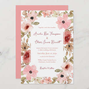 Romantic Garden Floral Border Wedding Invitation
