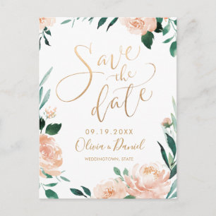 Romantic garden floral calligraphy save the date postcard