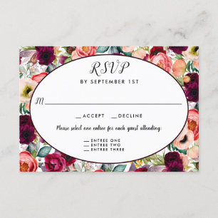 Romantic Garden Floral Reception 3 Entree RSVP Card