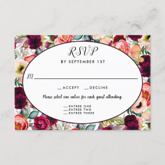 Romantic Garden Floral Reception 3 Entree RSVP Card