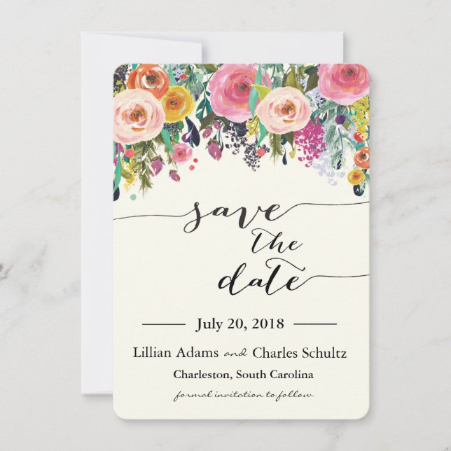 Romantic Garden Floral Save the Date Card (Front)