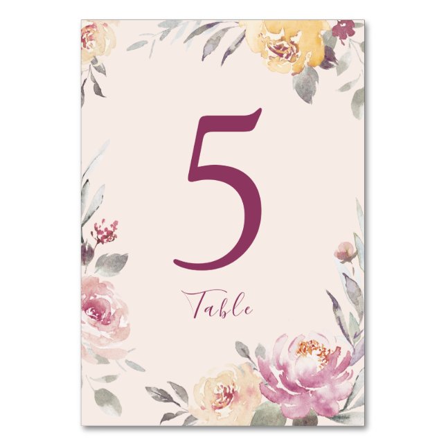Romantic garden floral wedding table card (Front)