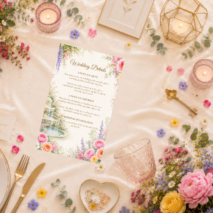 Romantic Garden Fountain Bloom Wedding  Enclosure Card