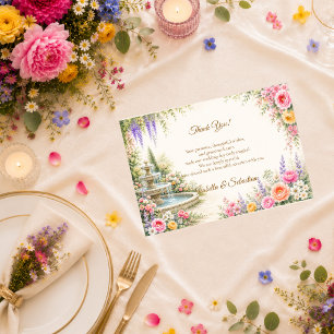 Romantic Garden Fountain Bloom Wedding Thank You Card