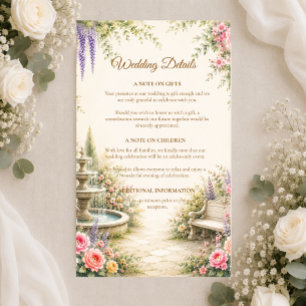 Romantic Garden Fountain Elegance Wedding  Enclosure Card