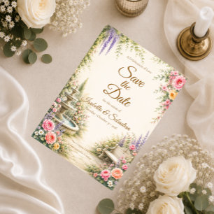 Romantic Garden Fountain Elegance Wedding Save The Date