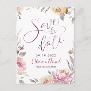 Romantic garden modern calligraphy save the date postcard