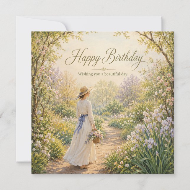 Romantic Garden Path Birthday Card (Front)