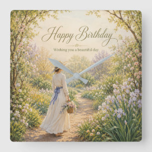 Romantic Garden Path Birthday Square Wall Clock