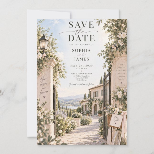 Romantic Garden Path Wedding Save the Date Invitation (Front)