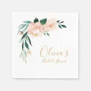 Romantic garden peach floral bridal shower napkin